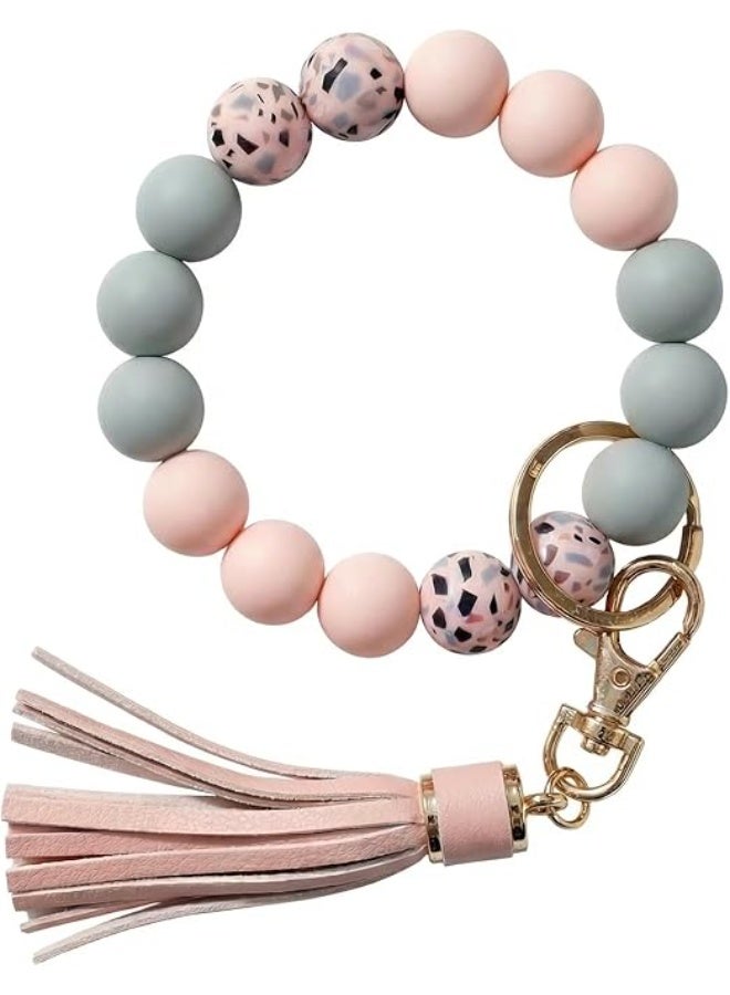Key Ring Bracelet Car Keychain Holder Wristlet Silicone Women Beaded Bangle Chains - Image 1